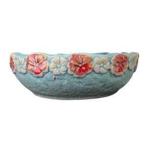 Turquoise Blue Oval Ceramic Flower Planter Pot Pottery Decorative Bowl Boho